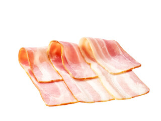 Smoked bacon strips, isolated on white background.