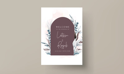 Luxury wedding invitation card with beautiful leaves watercolor