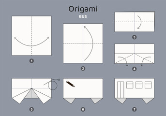 Origami tutorial for kids. Origami cute bus. Generative AI