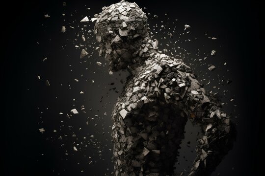 tiny disintegrating tessellated cubes disintegrating man. generative AI