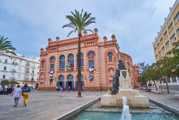 The landmarks of Plaza Fragela, Cadiz, Spain