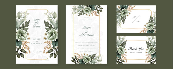 Green orchid floral flower vector hand drawn floral wedding invitation template watercolor