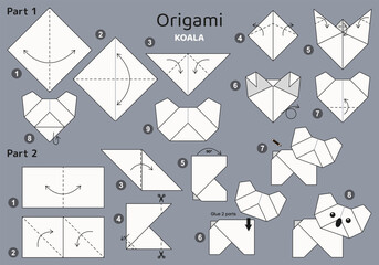 Origami tutorial for kids. Origami cute koala. Generative AI
