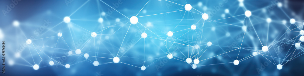 Poster abstract blue digital data social network communication background. polygonal structure. ai generati