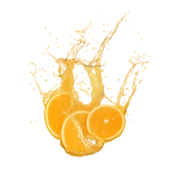 Foto auf Acrylglas Yellow or orange juice water splash isolated on white background. PNG transparent available. Generative AI. © Bobby Syahronanda