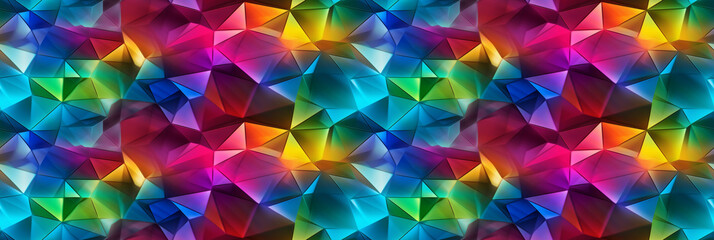 Rainbow colored glossy triangles and pyramids, for landing pages. AI generative illustration.