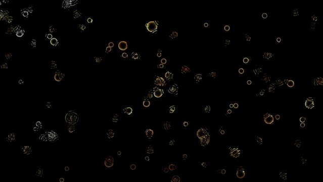 Vídeo de Close-up de muitas pequenas bolhas de ar fluindo sob a água sobre um fundo preto