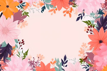 Fototapeta na wymiar Beautiful floral border colourful background for wedding mothers day birthday invertation valentine greeting card generative AI illustration