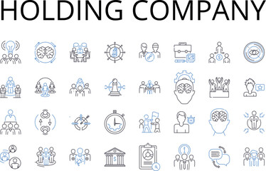 Holding company line icons collection. Parent corporation, Control center, Master entity, Dominant group, Leadership hierarchy, Superior syndicate, Regulating organization vector and linear