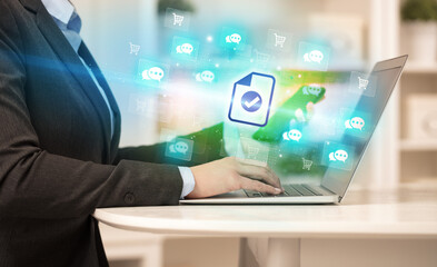 Businessman working on laptop with new business