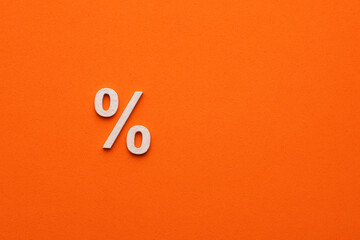 Percentage sign on orange color background - Promotion and discount concept, Flat graphic resource for design