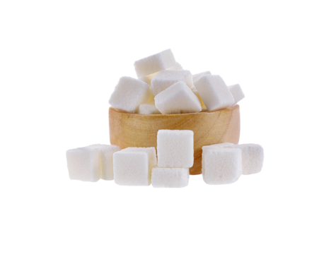 sugar cube in wooden bowl isolated on transparent png