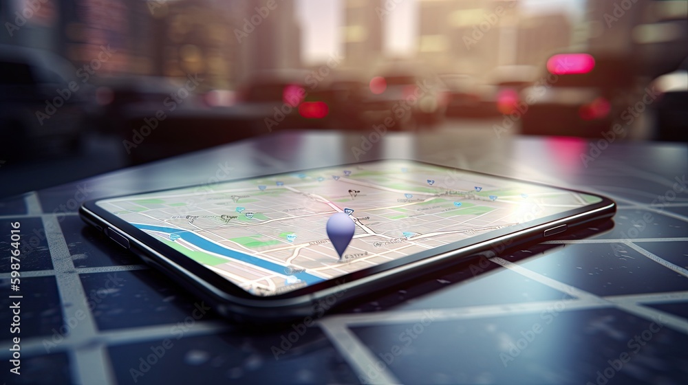 Poster smartphone with gps navigator generative ai