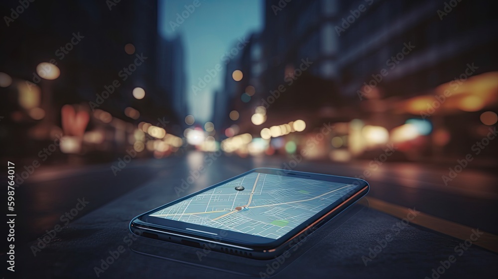 Poster smartphone with gps navigator generative ai