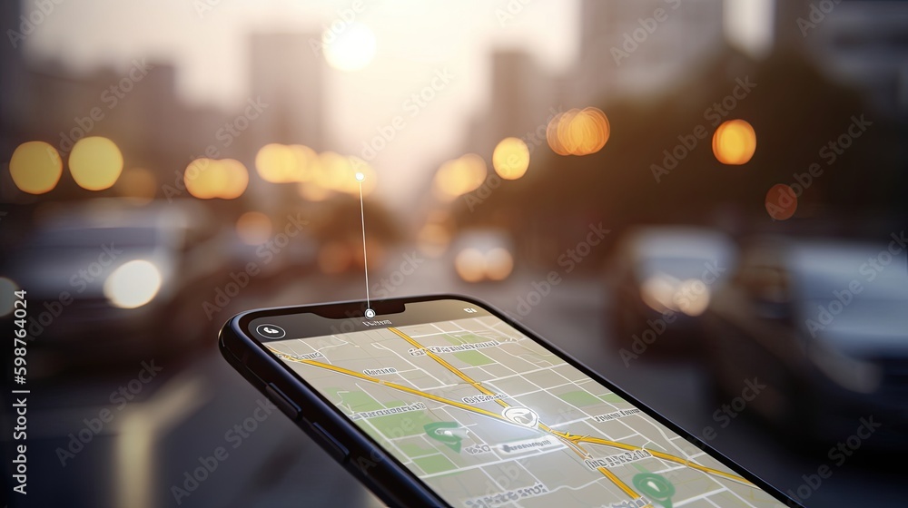 Poster smartphone with gps navigator generative ai