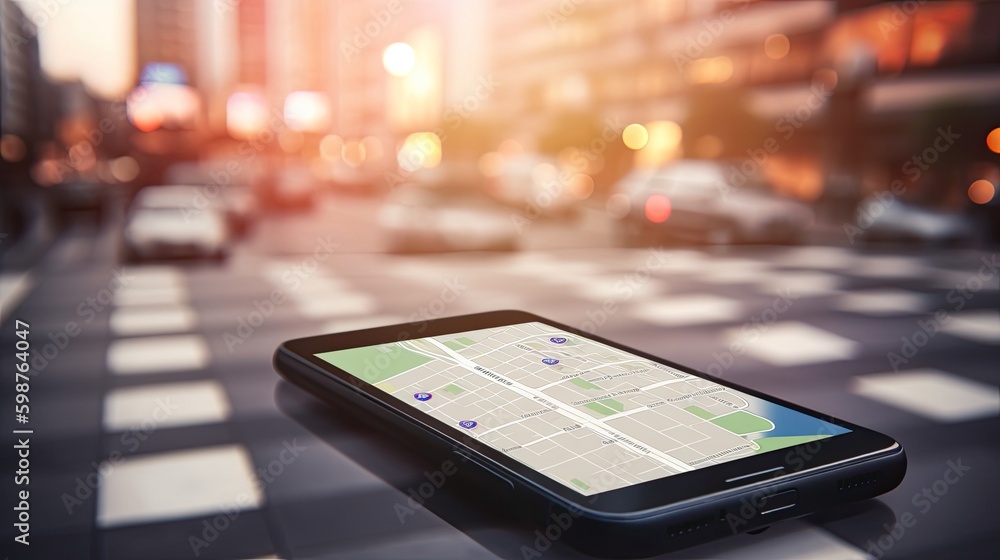 Poster smartphone with gps navigator generative ai