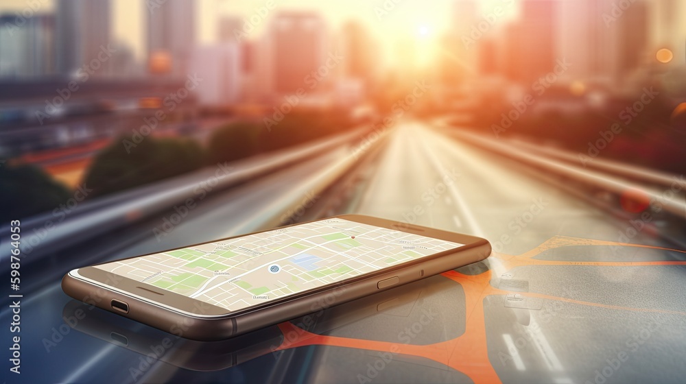 Poster smartphone with gps navigator generative ai