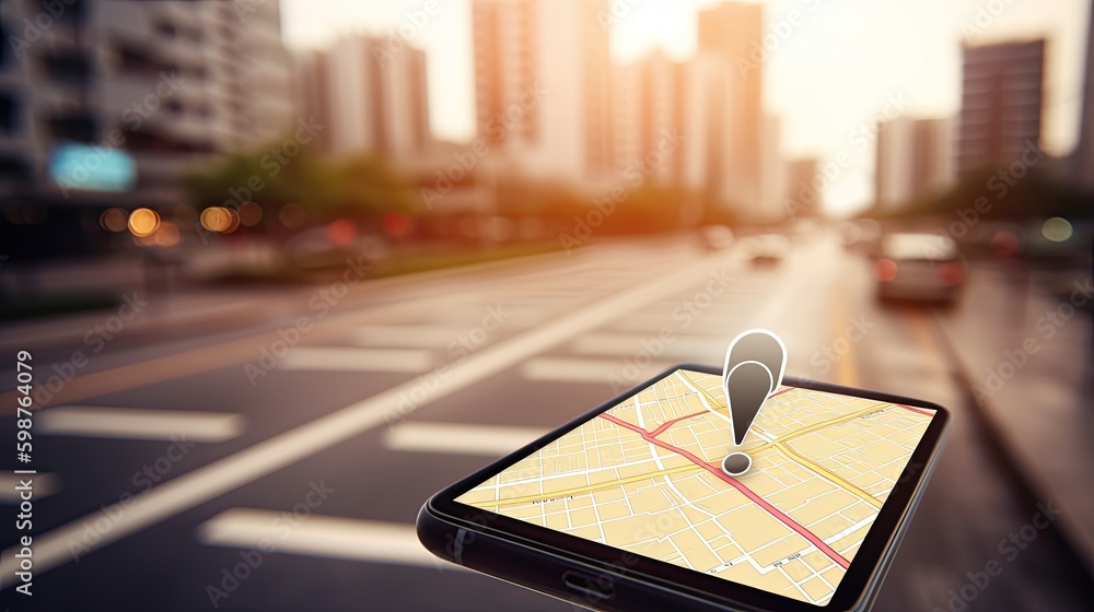 Poster smartphone with gps navigator generative ai