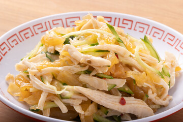 中華クラゲと鶏胸肉とキュウリの和え物