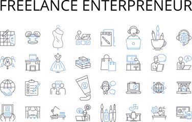 Freelance enterpreneur line icons collection. Solo-preneur, Independent contractor, Self-employed, Freelance worker, Side hustler, Digital nomad, Startup founder vector and linear illustration. Small