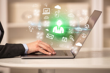 Businessman working on laptop with new business concept