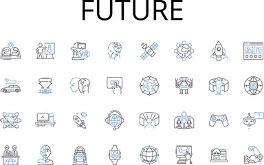 Future line icons collection. Destiny, Tomorrow, Outlook, Prospects, Horizon, Time ahead, Eventuality vector and linear illustration. Hereafter,Prospective,Foresight outline signs set