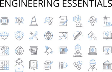 Engineering essentials line icons collection. Business Basics, Computer Concepts, Marketing Essentials, Technical Terms, Communication Concepts, Scientific Principles, Legal Jargon vector and linear