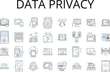 Data privacy line icons collection. Personal security, Information confidentiality, Digital protection, Privacy rights, Confidential data, Secured information, Data security vector and linear