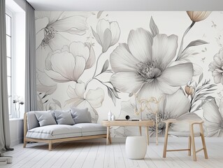 3D Mural Wallpaper with Simple Floral Painting for Bedroom Decor - AI Generated