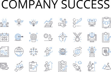Company success line icons collection. Corporate achievements, Business prosperity, Organization triumph, Firm progress, Company victory, Enterprise growth, Commercial accomplishments vector and