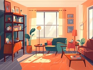Retro Style Apartment Illustration - AI Generated