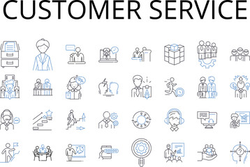 Obraz na płótnie Canvas Customer service line icons collection. Client relations, Customer satisfaction, Consumer support, Guest experience, Patron assistance, Shopper service, Visitor support vector and linear illustration