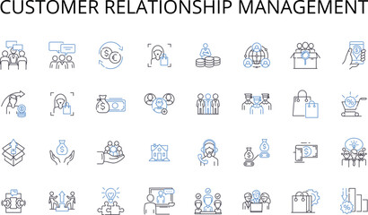 Customer relationship management line icons collection. Supply chain, Sales strategy, Brand management, Project management, Product development, Market research, Quality control vector and linear