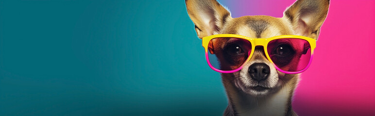 Generative Ai image of chihuahuas wearing colorful sunglasses