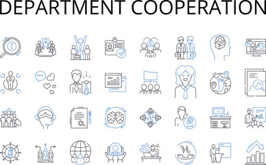 Department cooperation line icons collection. Teamwork collaboration, Mutual assistance, Independent collaboration, Synchronized effort, Cooperative effort, Shared teamwork, Joint collaboration vector