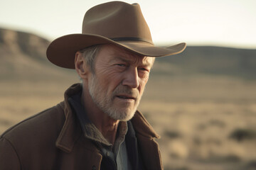 An older man wearing a cowboy hat in the desert Generative Ai