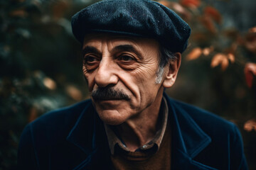 Obraz premium A man with a mustache wearing a black hat Generative Ai