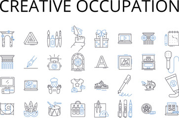 Creative occupation line icons collection. Artistic career, Innovative profession, Imaginative work, Original job, Resourceful employment, Inspired occupation, Visionary vocation vector and linear