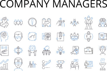 Company managers line icons collection. Business executives, Corporate leaders, Management team, Organization bosses, Company directors, Administrative heads, Executive officers vector and linear