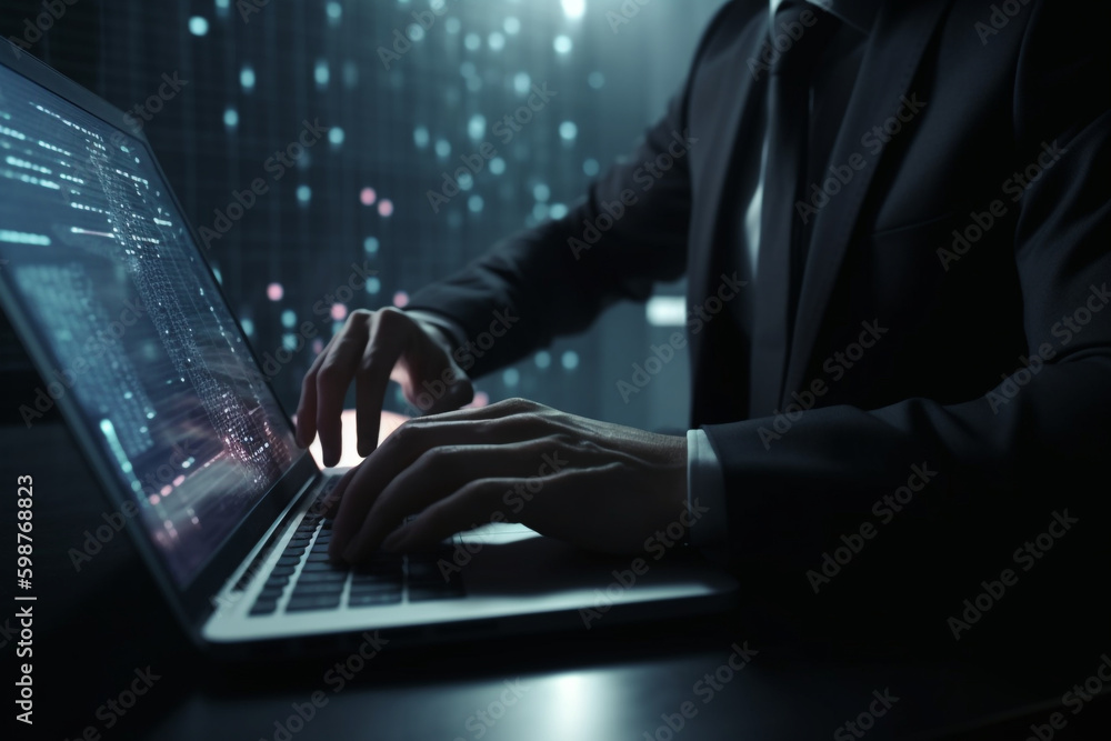 Aufkleber person using laptop privacy and security of user data in the digital
