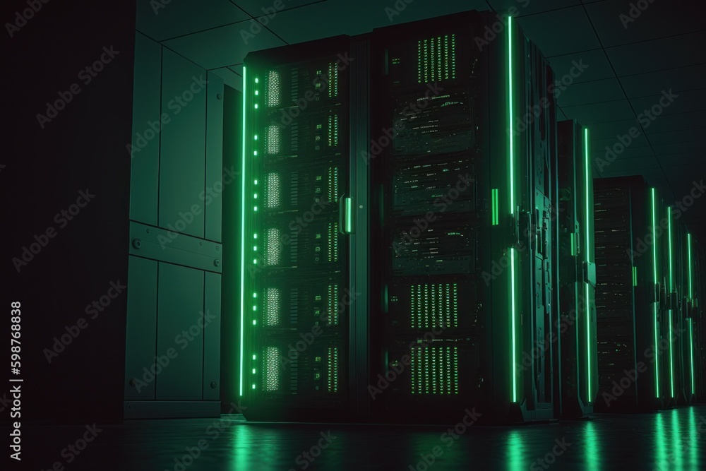 Aufkleber modern data center with computer servers. ai generated, human enhanced.