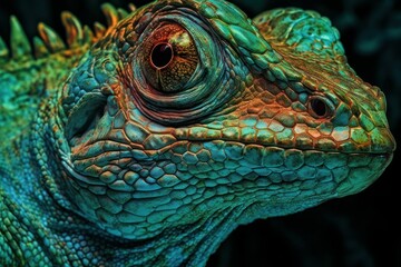 Reptile close-up on a blurred background of nature. AI generated, human enhanced