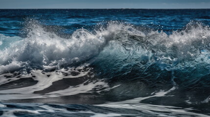 Fototapeta na wymiar Blue breaking wave with clear water