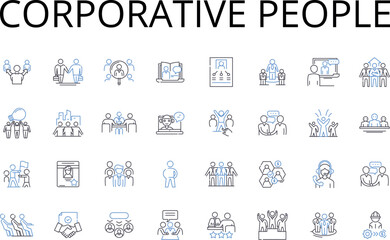Corporative people line icons collection. Business Partners, Working Professionals, Cooperative Members, Team Players, Industry Leaders, Organizational Members, Corporate Workers vector and linear