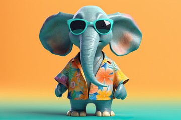 Cute Cartoon Elephant wearing Colorful Vacation Clothes (Generative AI)
