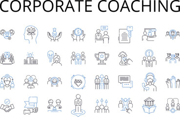 Fototapeta na wymiar Corporate coaching line icons collection. Business mentoring, Executive training, Leadership development, Employee guidance, Career counseling, Professional instruction, Team building Generative AI