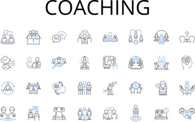 Coaching line icons collection. Mentoring, Guiding, Training, Instructing, Tutoring, Advising, Teaching vector and linear illustration. Directing,Counseling,Educating outline signs set Generative AI