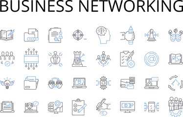 Business networking line icons collection. Professional connections, Trade relations, Economic alliances, Corporate communication, Entrepreneurial collaboration, Commercial nerking, Generative AI