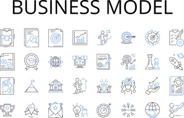 Business Model line icons collection. Sales Strategy, Marketing Plan, Revenue Stream, Income Model, Economic Framework, Management Approach, Operational Structure vector and linear Generative AI
