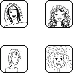 Set of sketch faces with smiles and positive emotions